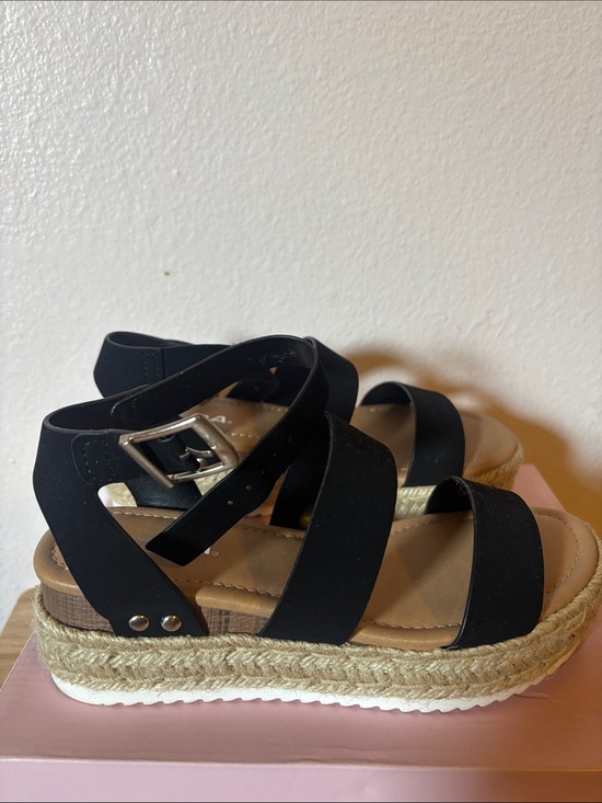 Soda Shoes - Soda Woman’s  Black Espadrille Platform Sandals, Size 6